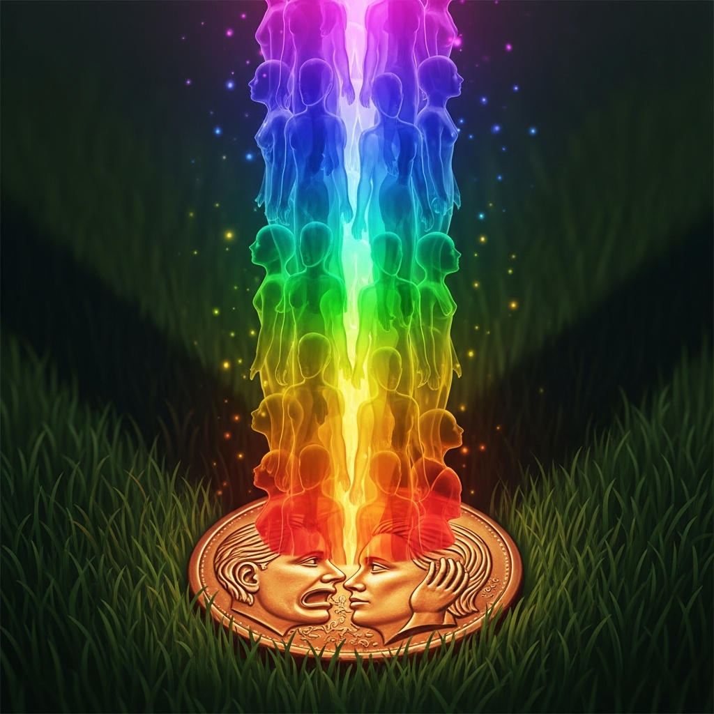 Dream: The Copper Coin — a coin with one face speaking and one face listening, warm from having been spoken through